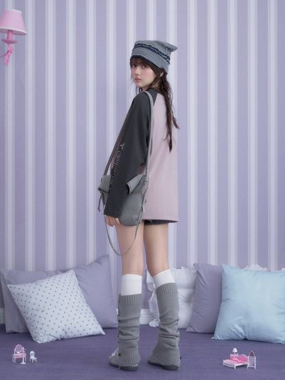 Pink Purple Brightening Balloon Bear Raglan Sleeves Loose Lazy T-Shirt【s0000018754】