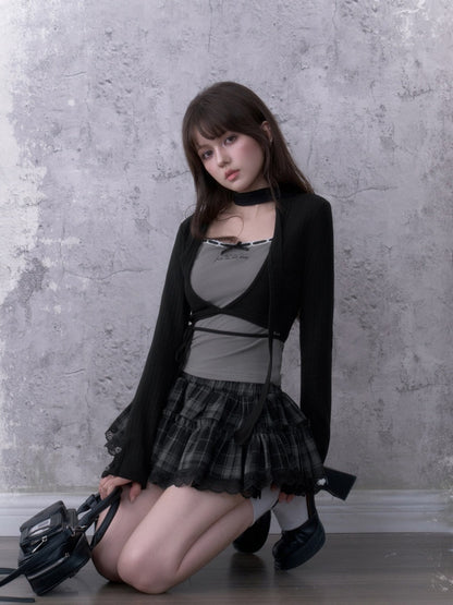 Black&Gray Faux Two-Piece Fit Top With Neck Warmer【s0000018757】