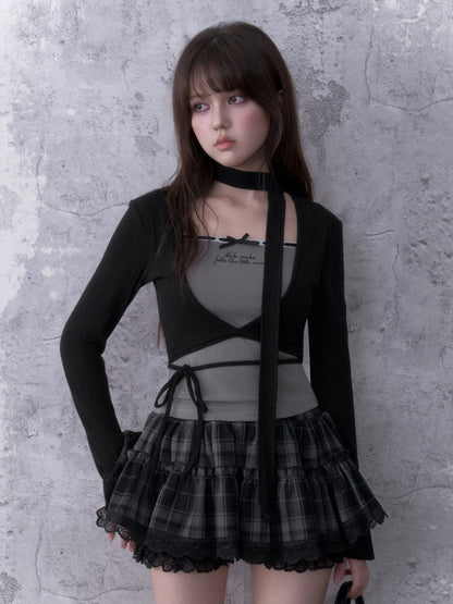 Black&Gray Faux Two-Piece Fit Top With Neck Warmer【s0000018757】