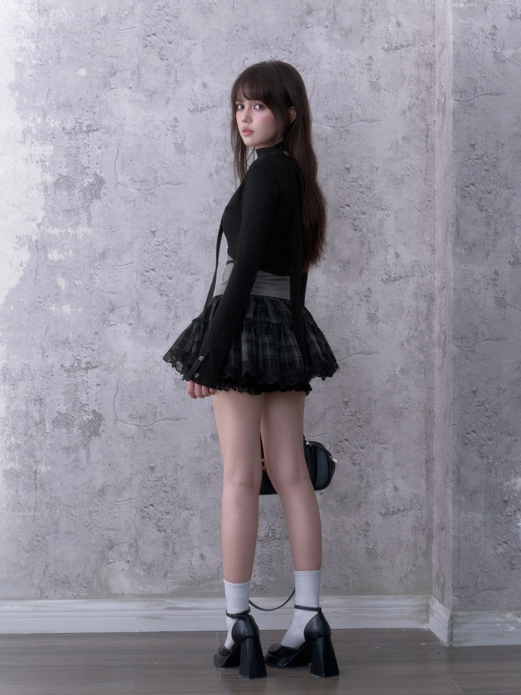 Black&Gray Faux Two-Piece Fit Top With Neck Warmer【s0000018757】