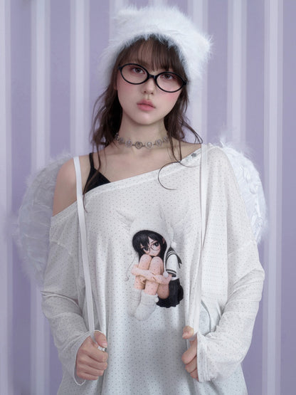 White Star Sailor Angel Crossbody Fake Two-Piece Loose T-shirt【s0000018759】