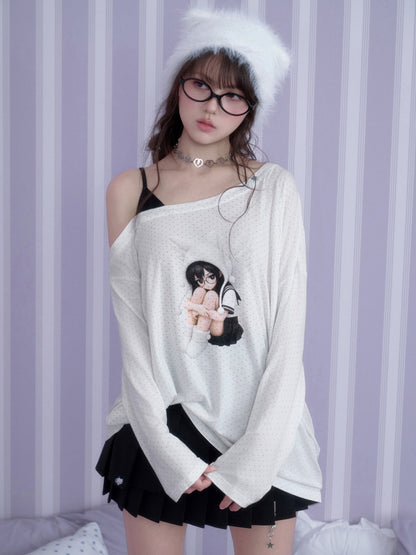 White Star Sailor Angel Crossbody Fake Two-Piece Loose T-shirt【s0000018759】