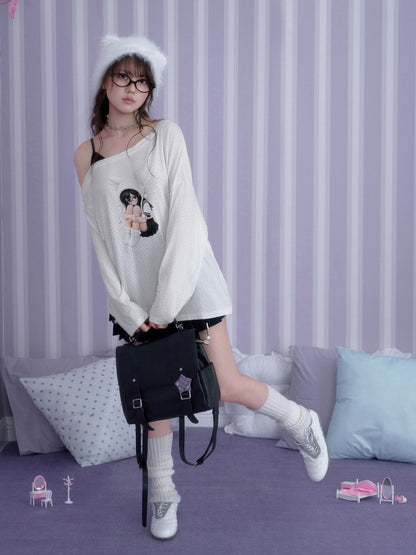 White Star Sailor Angel Crossbody Fake Two-Piece Loose T-shirt【s0000018759】