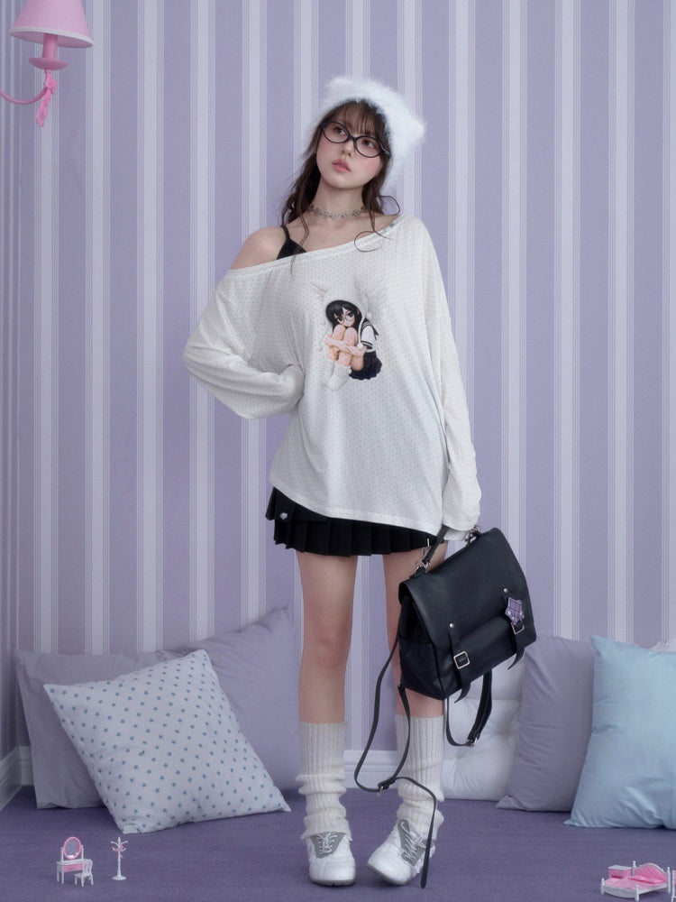 White Star Sailor Angel Crossbody Fake Two-Piece Loose T-shirt【s0000018759】