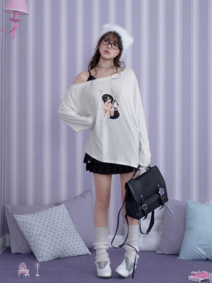 White Star Sailor Angel Crossbody Fake Two-Piece Loose T-shirt【s0000018759】