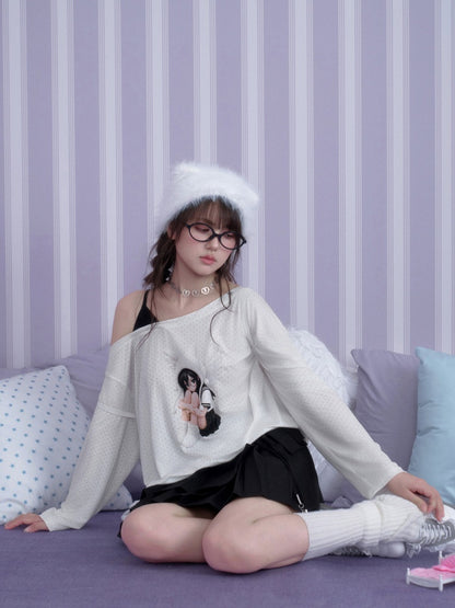 White Star Sailor Angel Crossbody Fake Two-Piece Loose T-shirt【s0000018759】