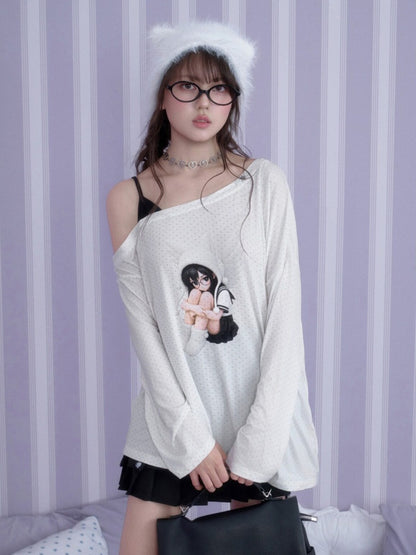 White Star Sailor Angel Crossbody Fake Two-Piece Loose T-shirt【s0000018759】