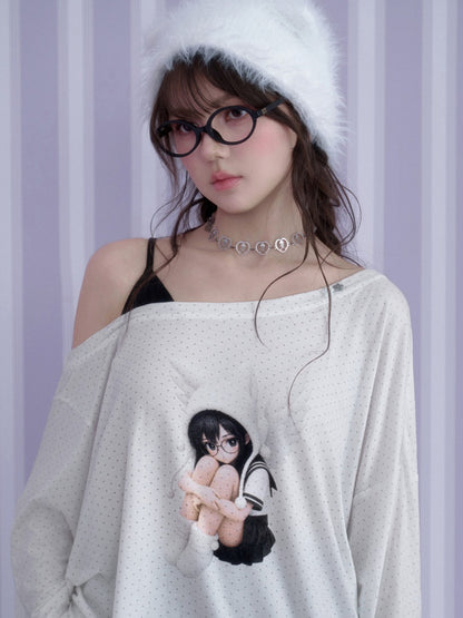 White Star Sailor Angel Crossbody Fake Two-Piece Loose T-shirt【s0000018759】