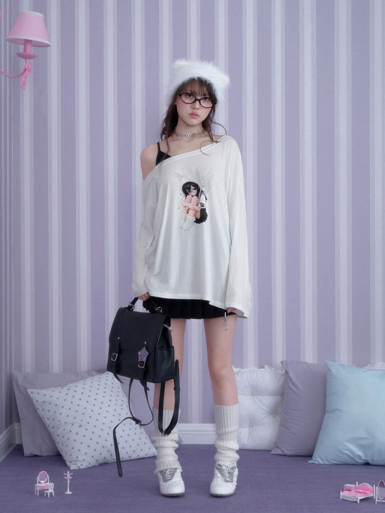White Star Sailor Angel Crossbody Fake Two-Piece Loose T-shirt【s0000018759】