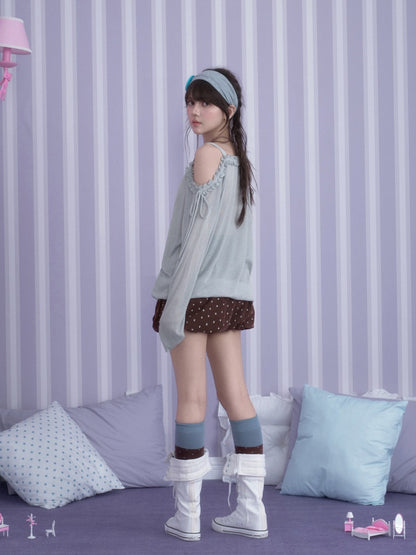 Sweet Vintage Misty Bunny Gray Asymmetrical Shoulder Print Loose T-shirt【s0000018760】