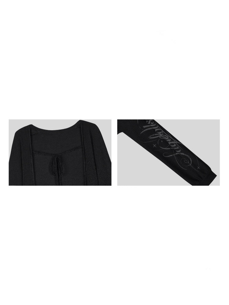 Dark Print Loose Lantern Sleeves Knit Cardigan【s0000018761】