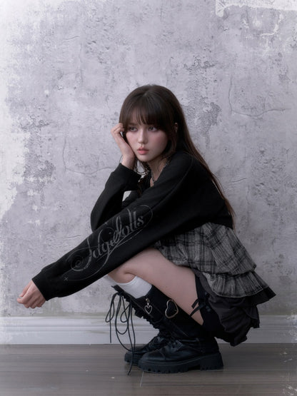 Dark Print Loose Lantern Sleeves Knit Cardigan【s0000018761】