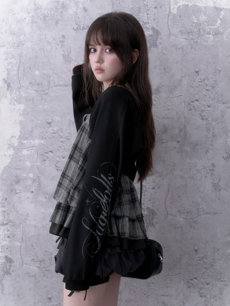 Dark Print Loose Lantern Sleeves Knit Cardigan【s0000018761】