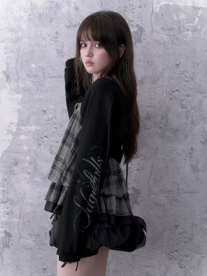 Dark Print Loose Lantern Sleeves Knit Cardigan【s0000018761】