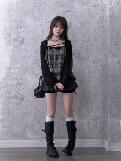 Dark Print Loose Lantern Sleeves Knit Cardigan【s0000018761】