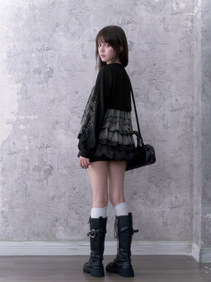 Dark Print Loose Lantern Sleeves Knit Cardigan【s0000018761】