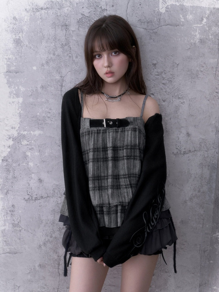 Dark Print Loose Lantern Sleeves Knit Cardigan【s0000018761】