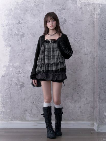 Dark Print Loose Lantern Sleeves Knit Cardigan【s0000018761】