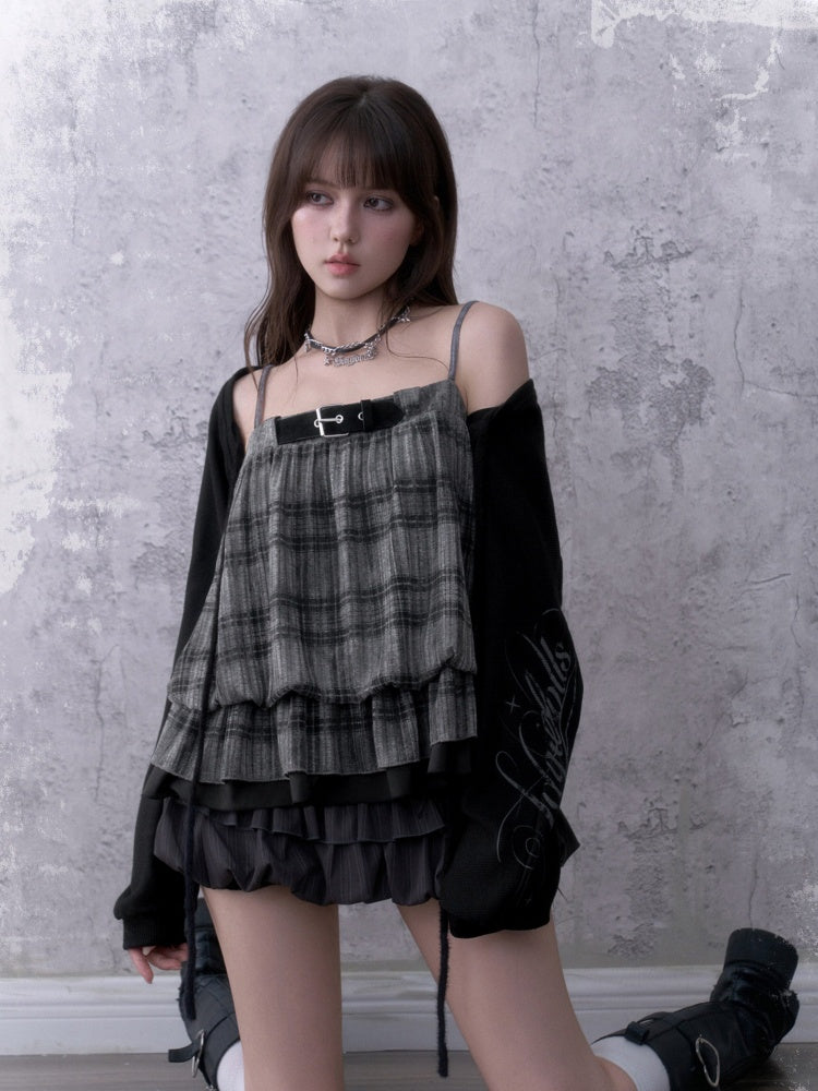 Dark Print Loose Lantern Sleeves Knit Cardigan【s0000018761】