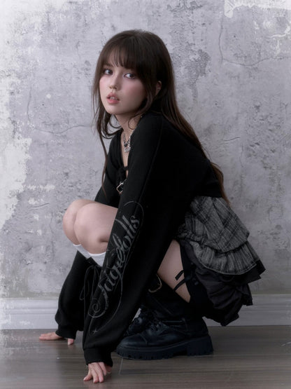 Dark Print Loose Lantern Sleeves Knit Cardigan【s0000018761】
