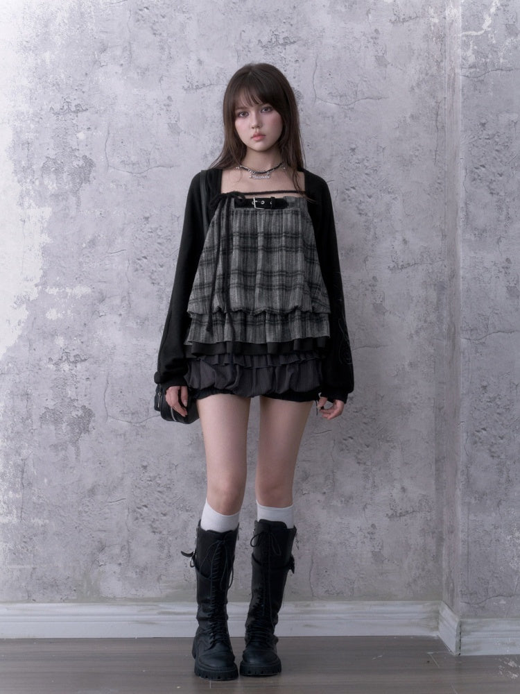 Dark Print Loose Lantern Sleeves Knit Cardigan【s0000018761】