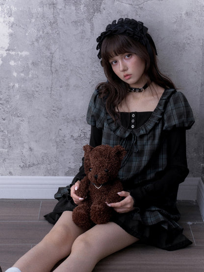 Relaxed Blue Black Plaid Bud Babydoll Dress【s0000018763】
