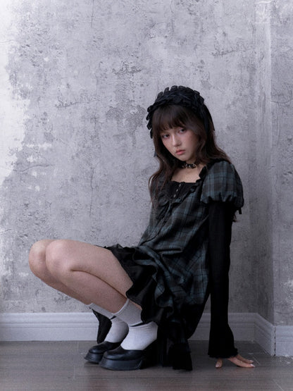 Relaxed Blue Black Plaid Bud Babydoll Dress【s0000018763】