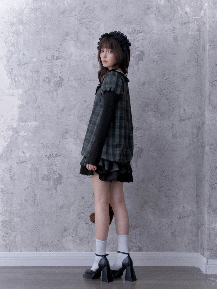 Relaxed Blue Black Plaid Bud Babydoll Dress【s0000018763】