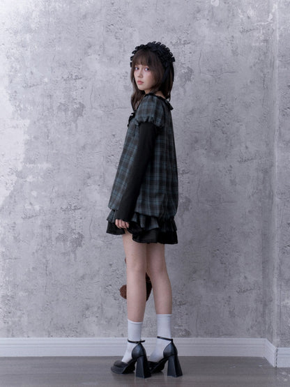 Relaxed Blue Black Plaid Bud Babydoll Dress【s0000018763】