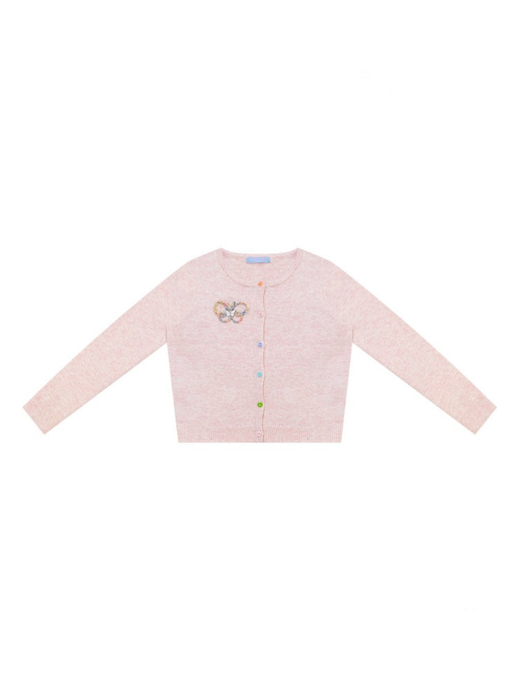 Vintage Butterfly Embroidery Soft Slimming Pink Knit Cardigan【s0000018771】