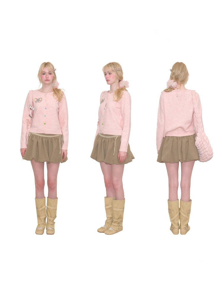 Vintage Butterfly Embroidery Soft Slimming Pink Knit Cardigan【s0000018771】