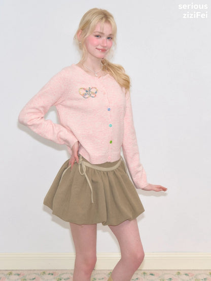 Vintage Butterfly Embroidery Soft Slimming Pink Knit Cardigan【s0000018771】