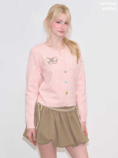 Vintage Butterfly Embroidery Soft Slimming Pink Knit Cardigan【s0000018771】
