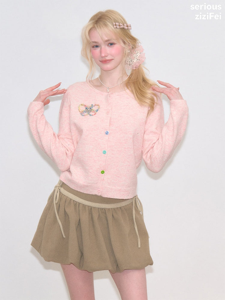 Vintage Butterfly Embroidery Soft Slimming Pink Knit Cardigan【s0000018771】