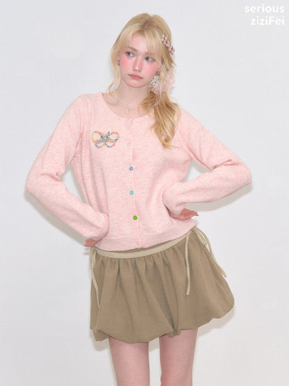 Vintage Butterfly Embroidery Soft Slimming Pink Knit Cardigan【s0000018771】