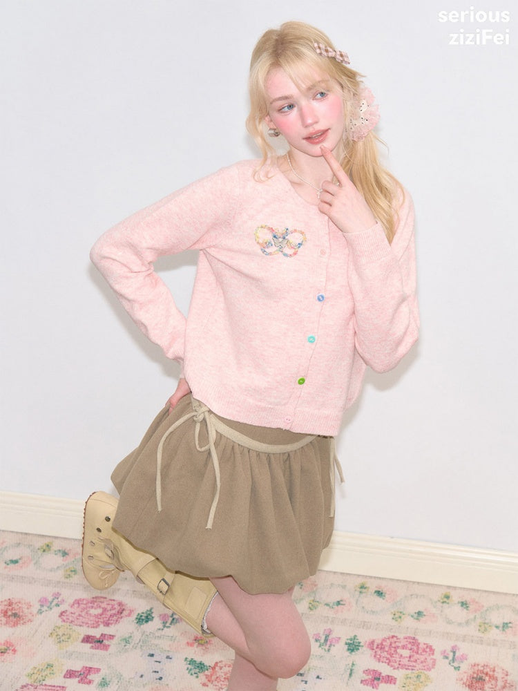 Vintage Butterfly Embroidery Soft Slimming Pink Knit Cardigan【s0000018771】