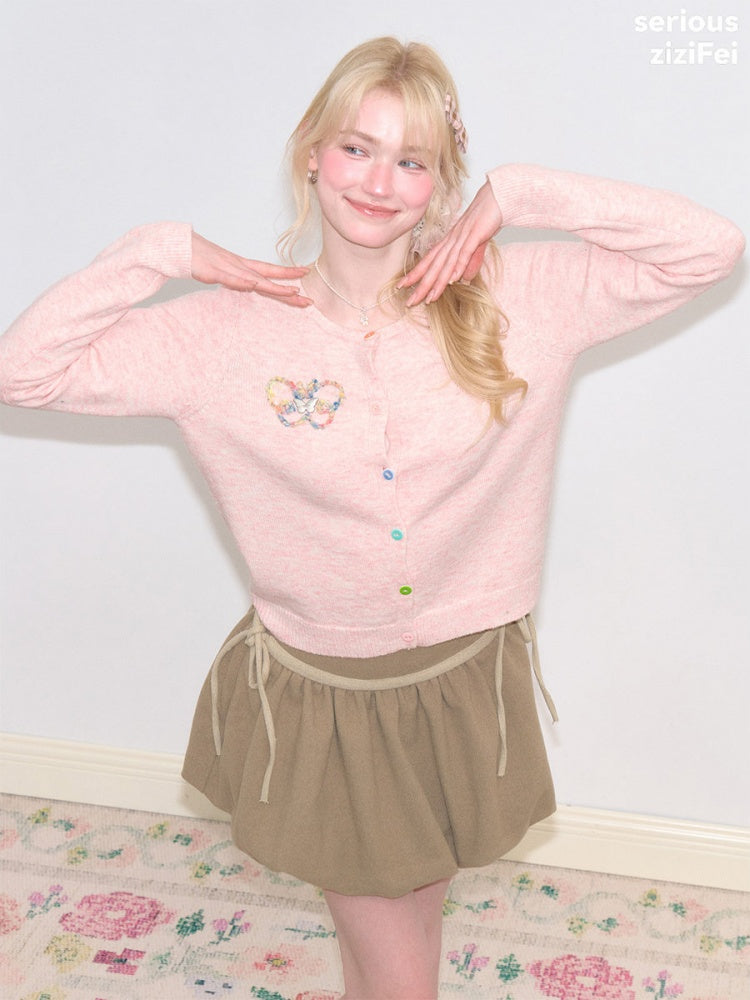 Vintage Butterfly Embroidery Soft Slimming Pink Knit Cardigan【s0000018771】