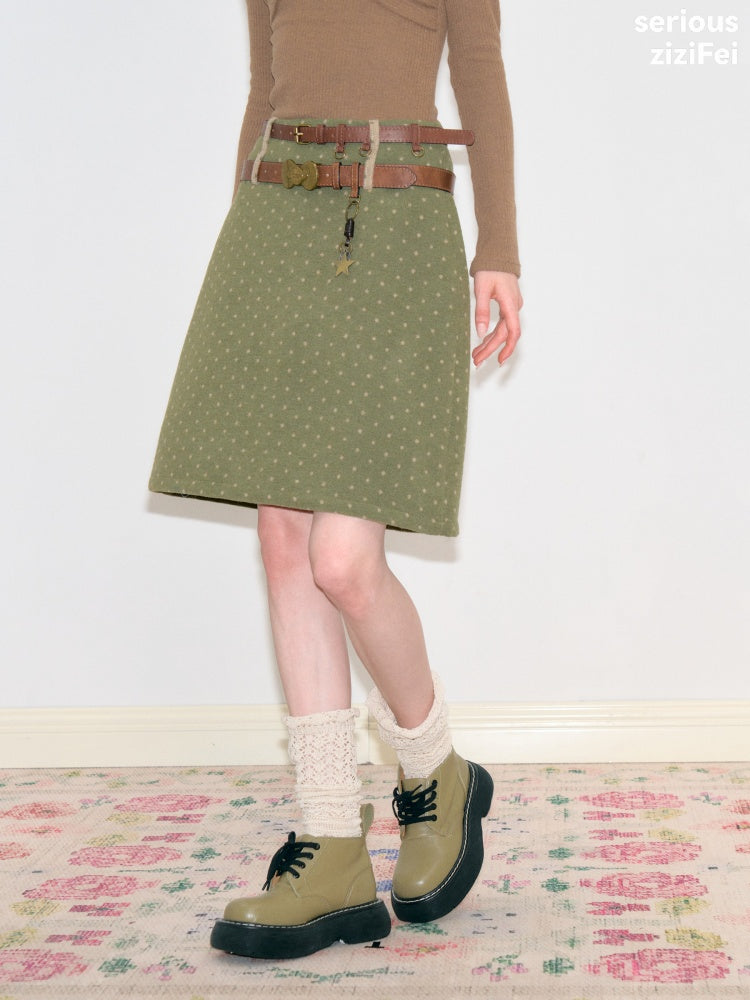 American Vintage Lazy Polka Dot High-Waist Slimming Green Pencil Skirt【s0000018773】