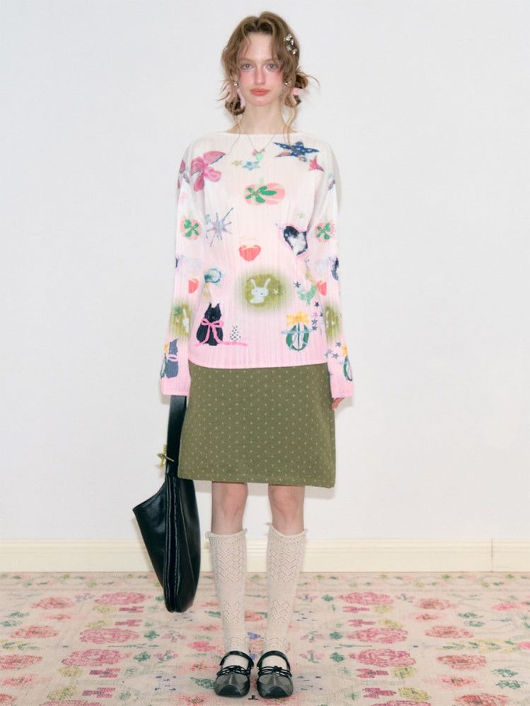 American Vintage Lazy Polka Dot High-Waist Slimming Green Pencil Skirt【s0000018773】