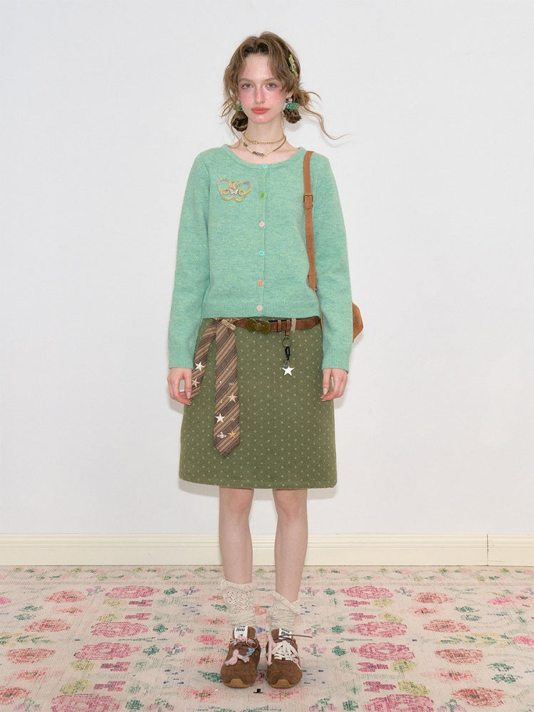 American Vintage Lazy Polka Dot High-Waist Slimming Green Pencil Skirt【s0000018773】
