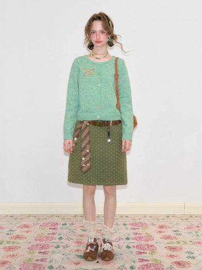 American Vintage Lazy Polka Dot High-Waist Slimming Green Pencil Skirt【s0000018773】