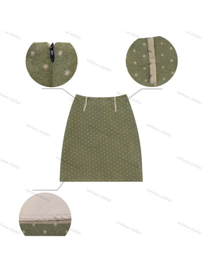 American Vintage Lazy Polka Dot High-Waist Slimming Green Pencil Skirt【s0000018773】