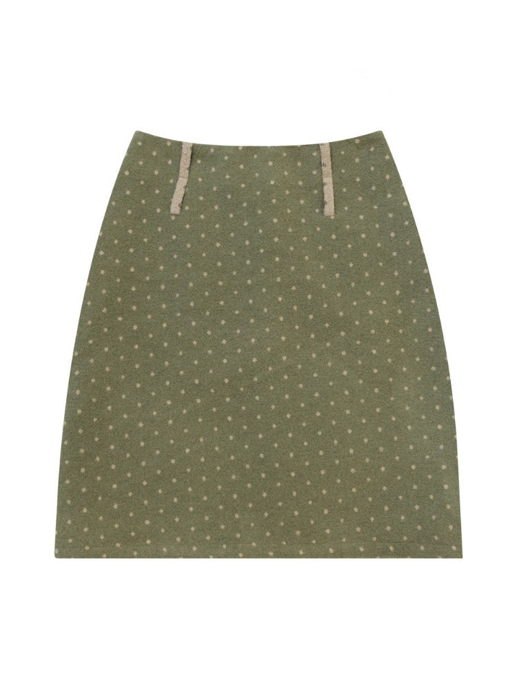 American Vintage Lazy Polka Dot High-Waist Slimming Green Pencil Skirt【s0000018773】