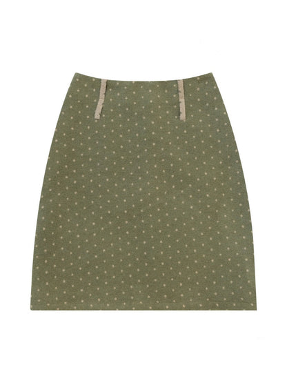 American Vintage Lazy Polka Dot High-Waist Slimming Green Pencil Skirt【s0000018773】