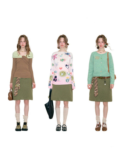 American Vintage Lazy Polka Dot High-Waist Slimming Green Pencil Skirt【s0000018773】