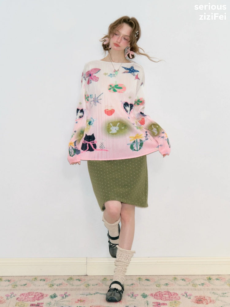American Vintage Lazy Polka Dot High-Waist Slimming Green Pencil Skirt【s0000018773】