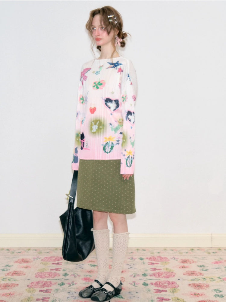 American Vintage Lazy Polka Dot High-Waist Slimming Green Pencil Skirt【s0000018773】