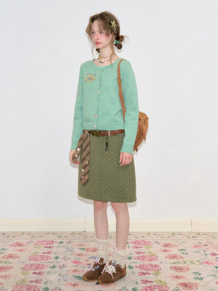 American Vintage Lazy Polka Dot High-Waist Slimming Green Pencil Skirt【s0000018773】