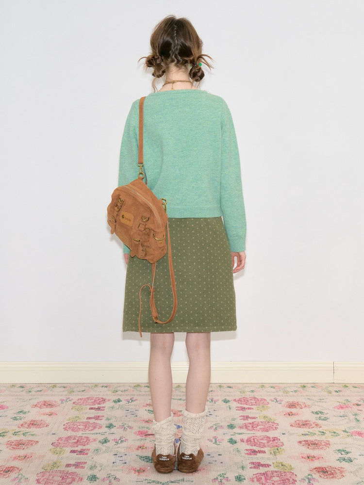 American Vintage Lazy Polka Dot High-Waist Slimming Green Pencil Skirt【s0000018773】