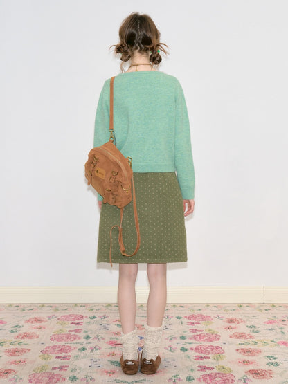 American Vintage Lazy Polka Dot High-Waist Slimming Green Pencil Skirt【s0000018773】